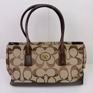Coach Bag Madeline Leather Brown Signature C Jacquard Canvas With Brown Leather